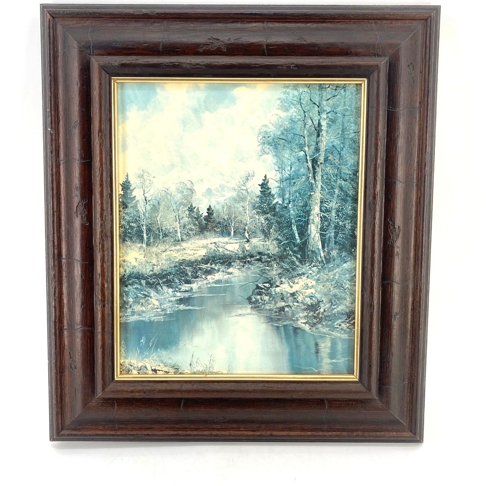 VTG Turner Design Sylvan Solitude Winter River & Tree Landscape Framed Wall Art